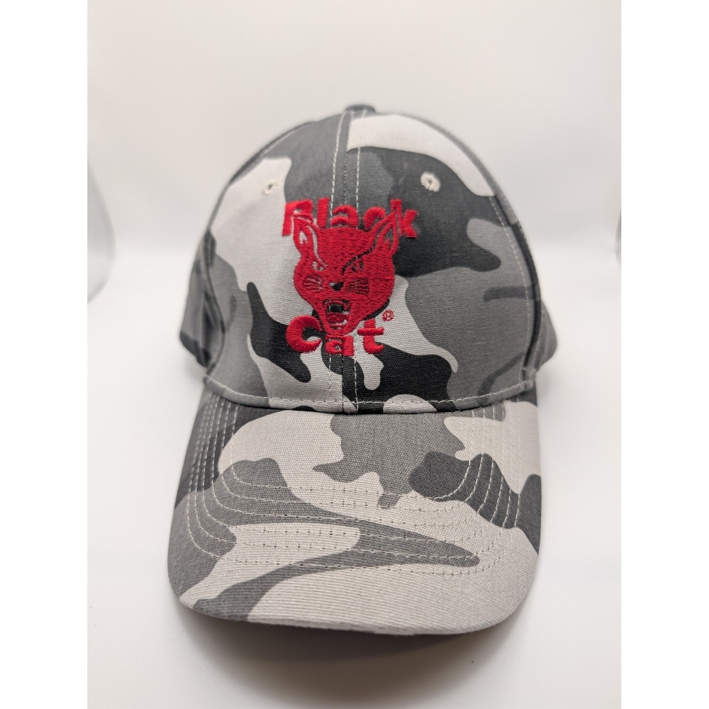 Black Cat Fireworks Hat Unisex OSFM Grey Camo Excellent Snapback Baseball Cap